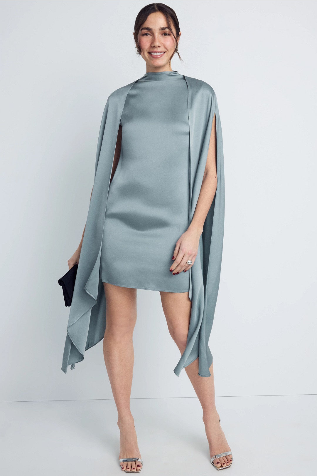 Satin Cape Sleeve Mini Dress by LAPOINTE 3