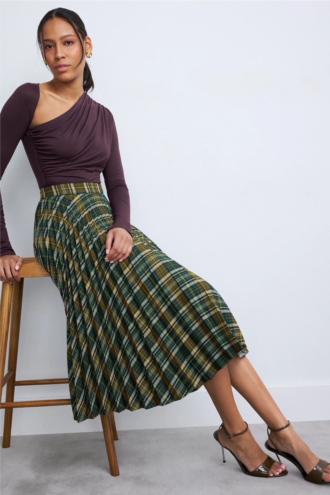 Pleated Plaid Midi Skirt by PLAN C x RTR | Rent the Runway