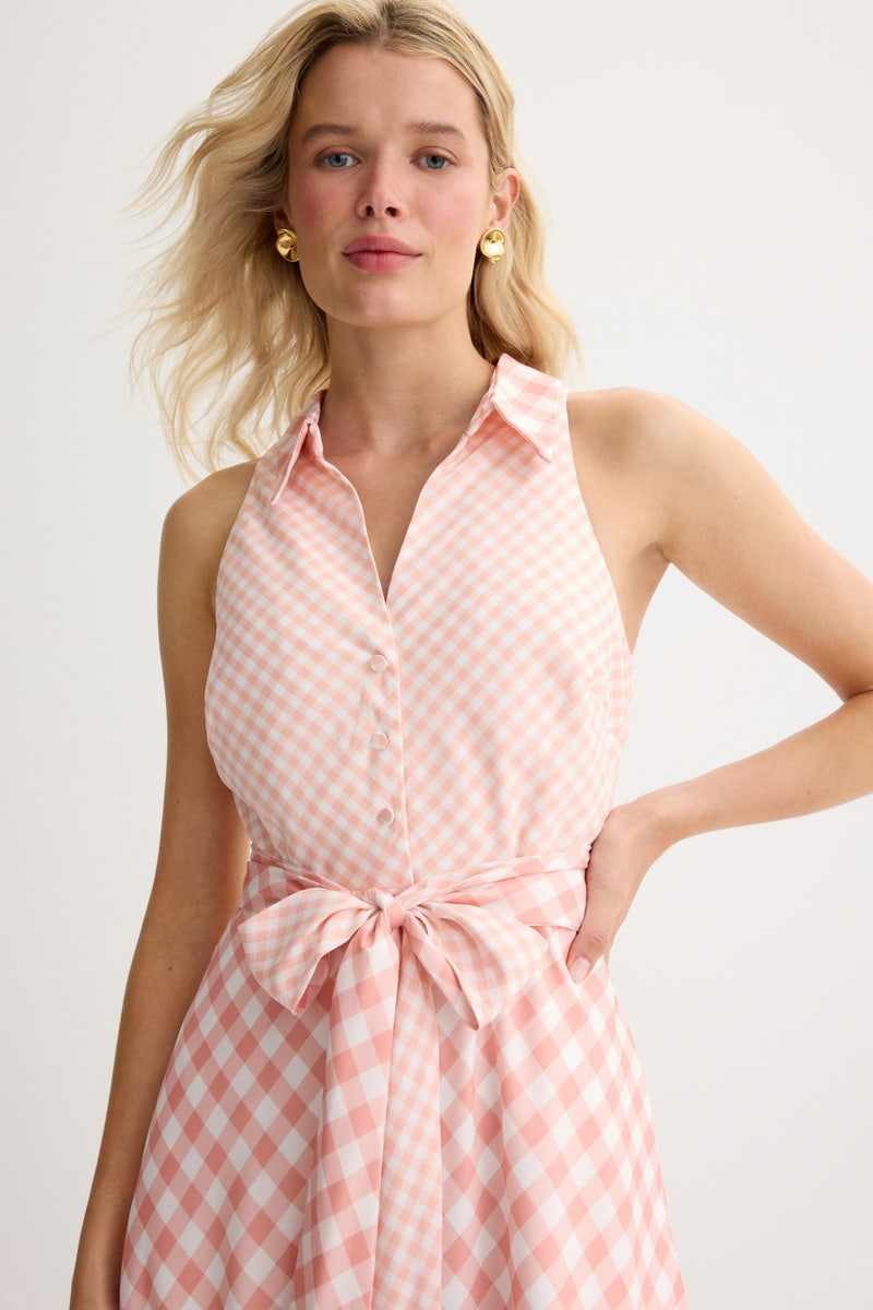 Gingham Halter Midi Dress by Badgley Mischka - Photo 3