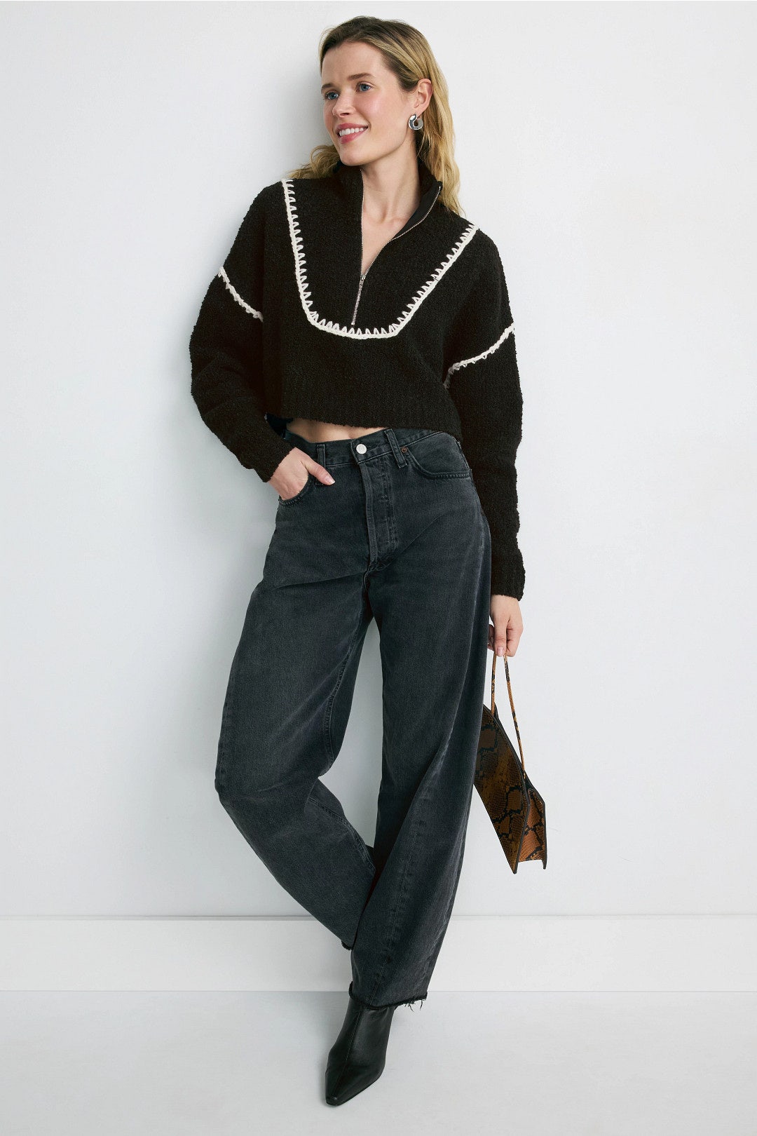 Contrast Stitch Cropped Hampton Sweater