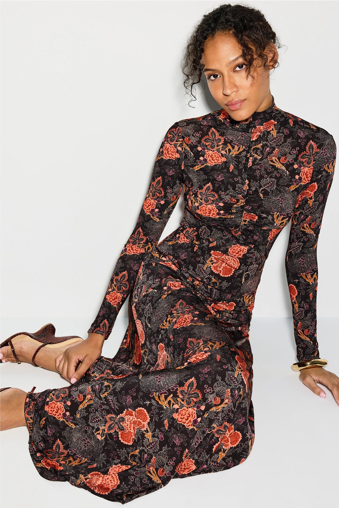 Koa Jersey Ruched Front Turtleneck Dress