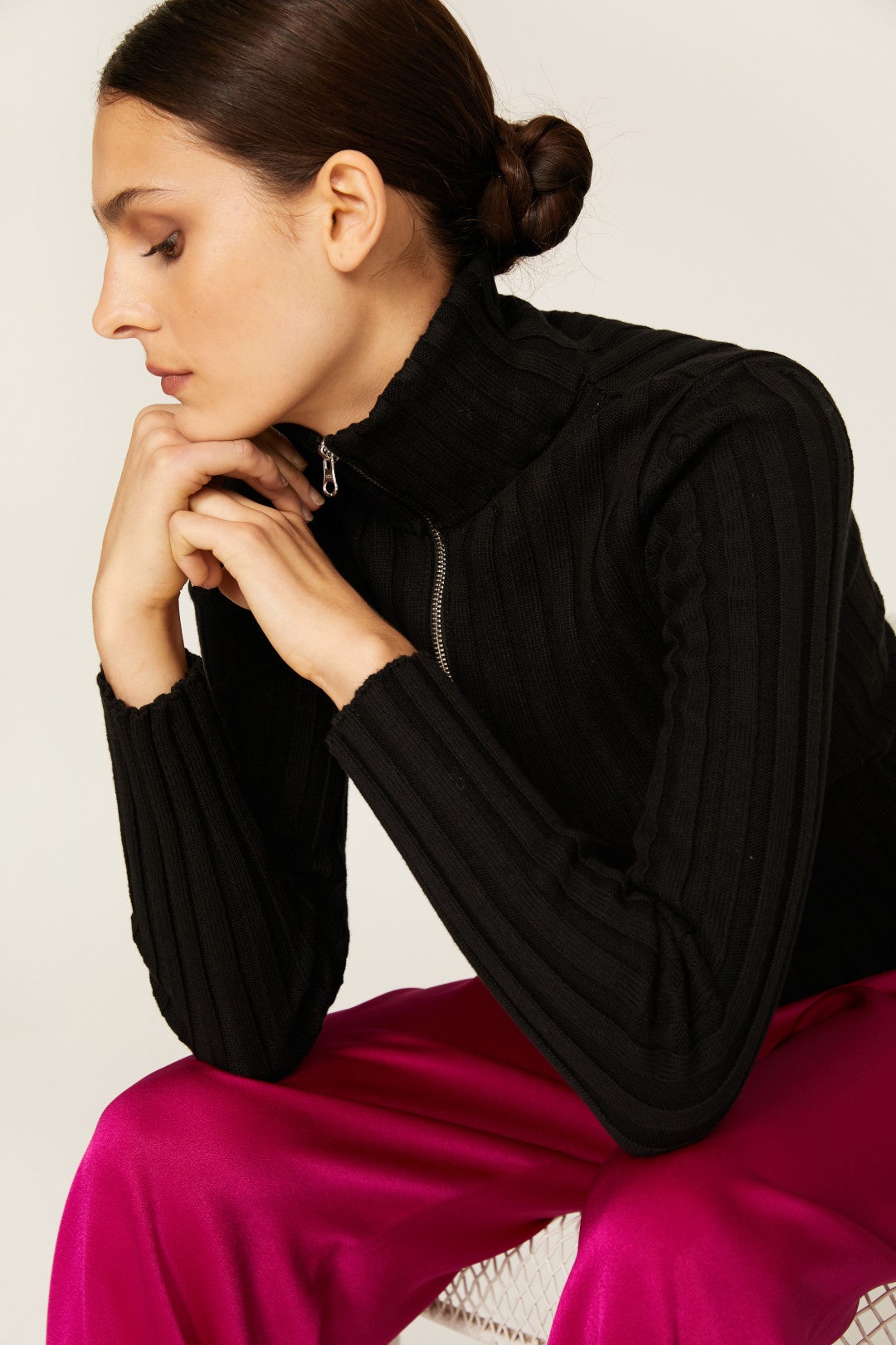 Black Ribbed Zip Pullover by MM6 Maison Margiela 3