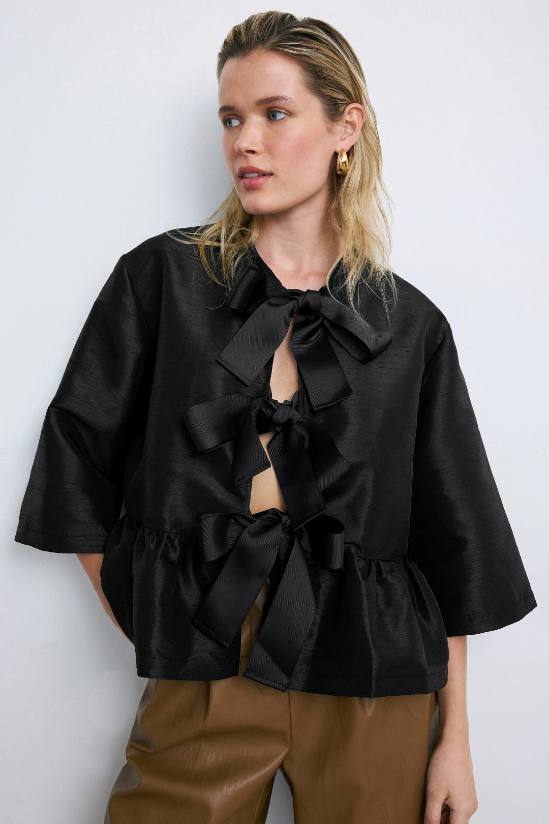 Crispy Peplum Bow Blouse by Stella Nova | Rent the Runway