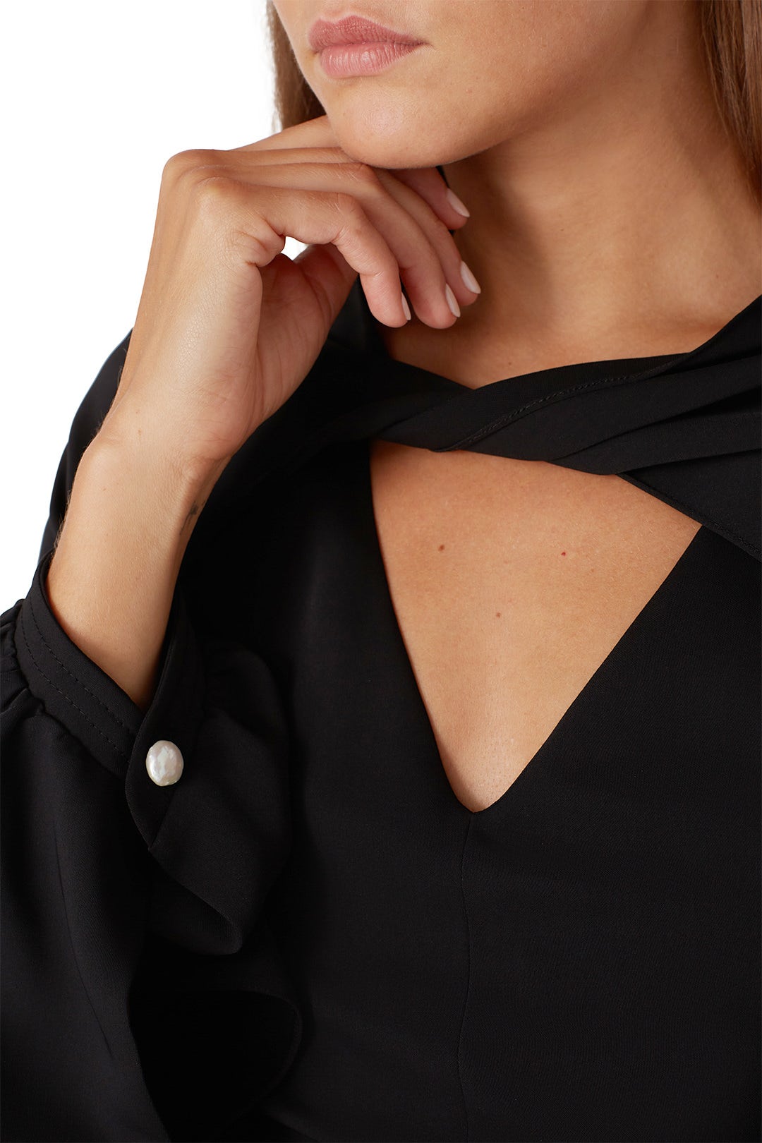 Black Long Sleeves Pleated Dress by Patou 3