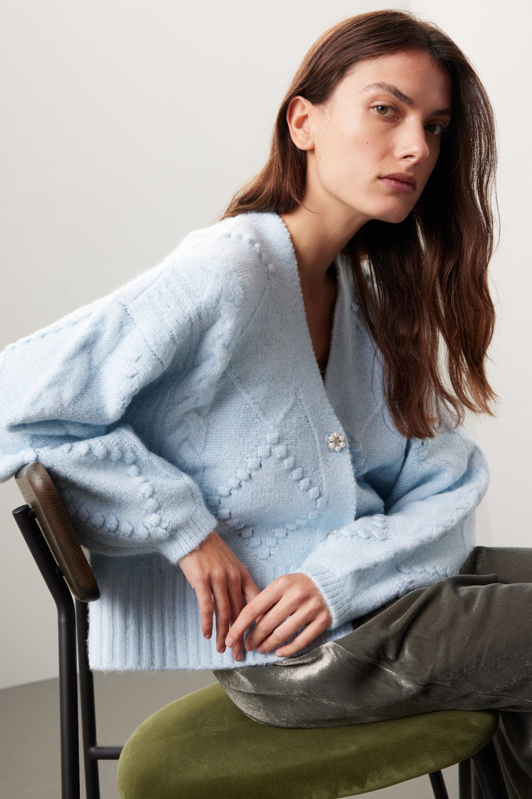Blue Cable Cardigan by 525 America | Rent the Runway