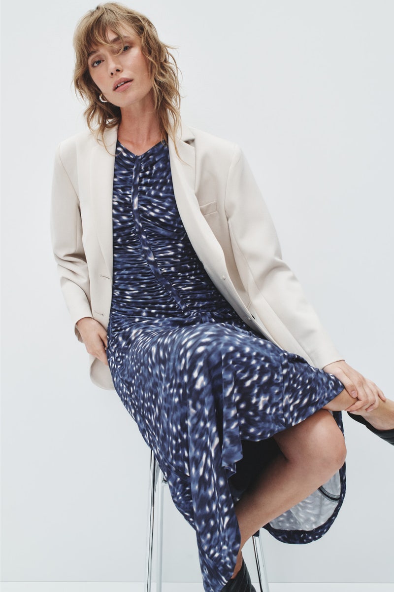 Blue Speckled Ruched Midi Dress by BOSS - Photo 3
