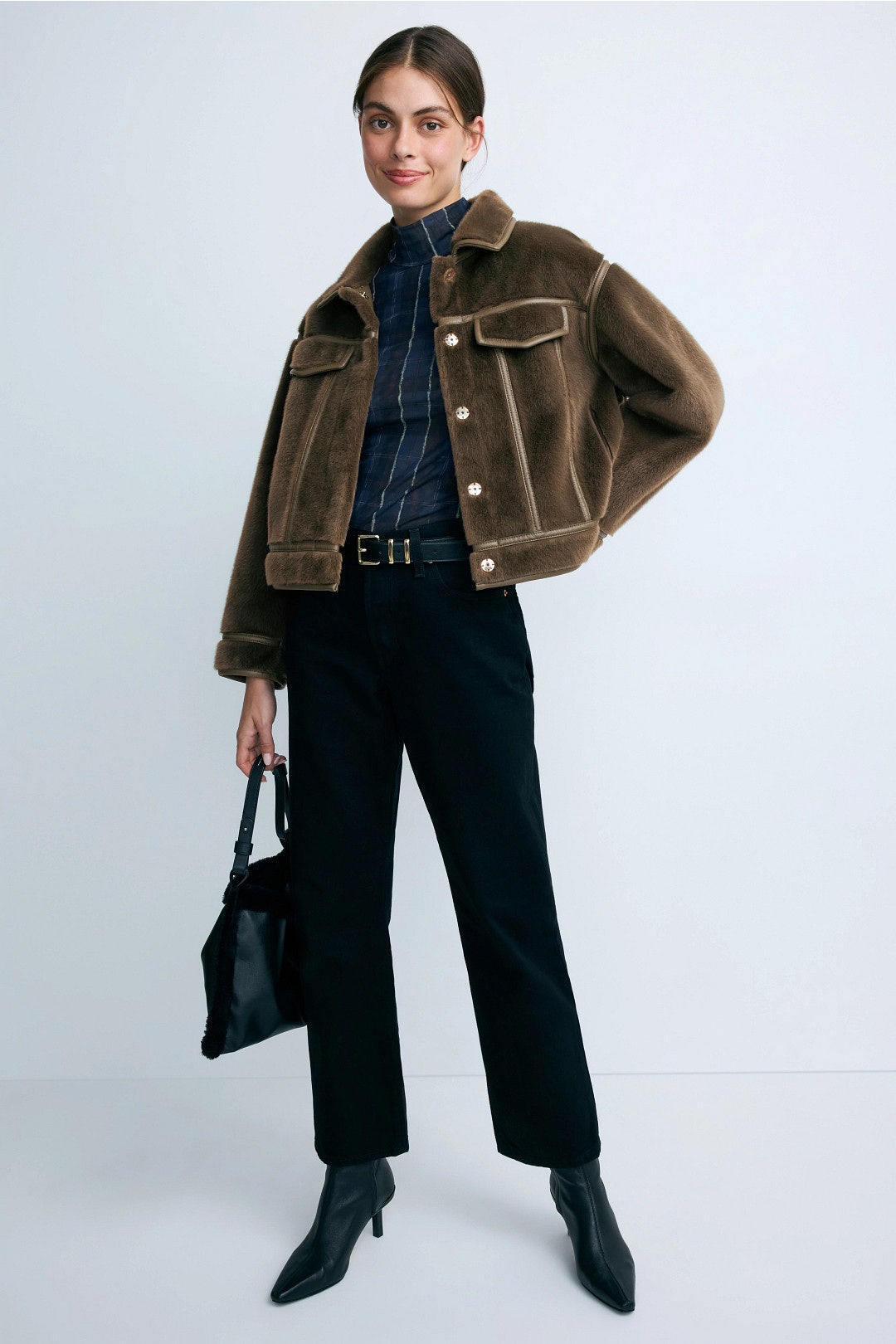 Green Monge Collarless Faux Fur Jacket by ZAPA 3