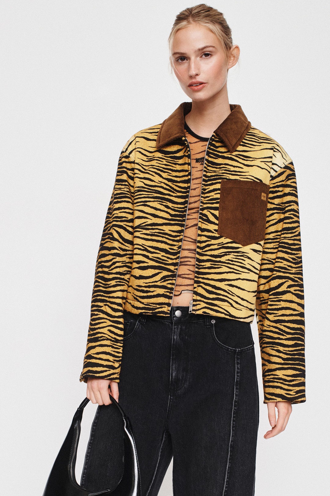 Tiger Print Stretch Gabardine Blouson Jacket by Moschino Jeans 3