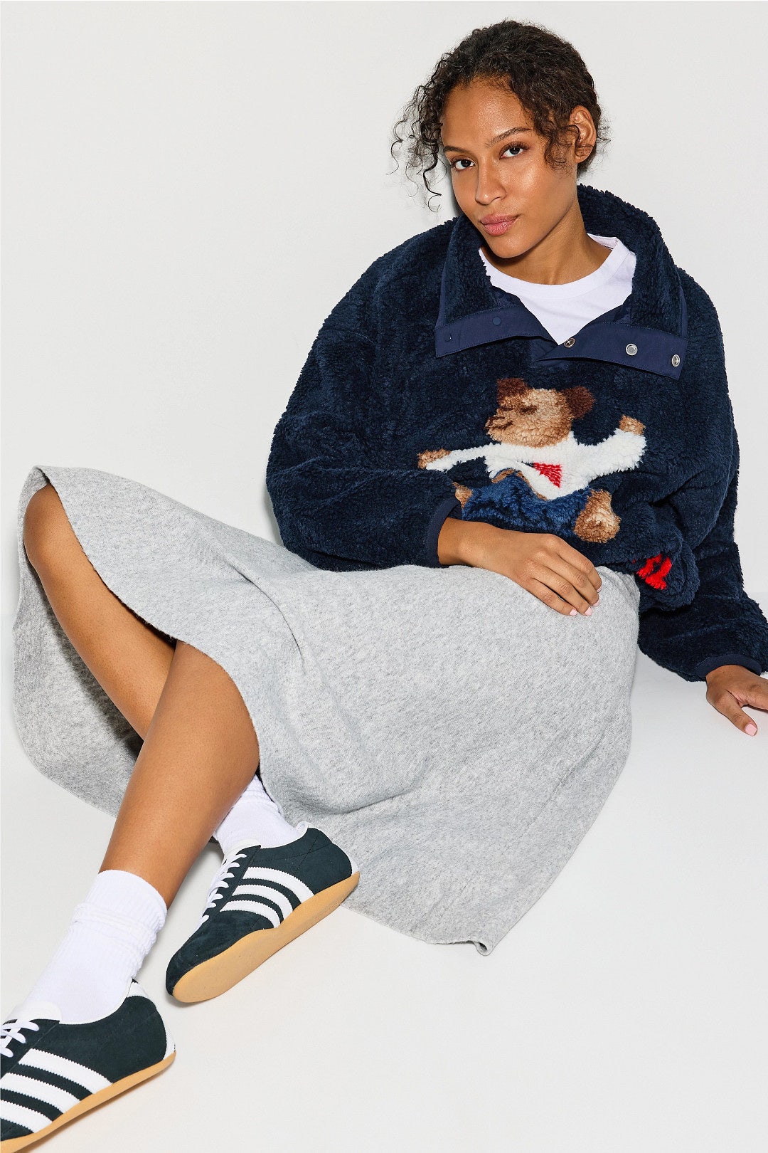 Pile Fleece Knit Long Sleeve Mock Neck Pullover