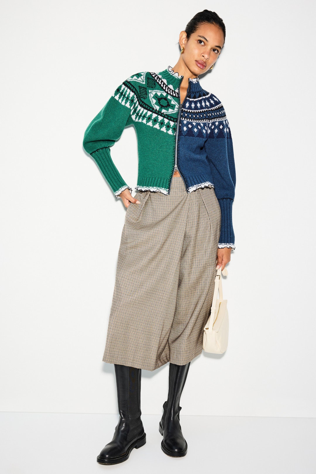 Linea Fairisle Zip Front Cardigan