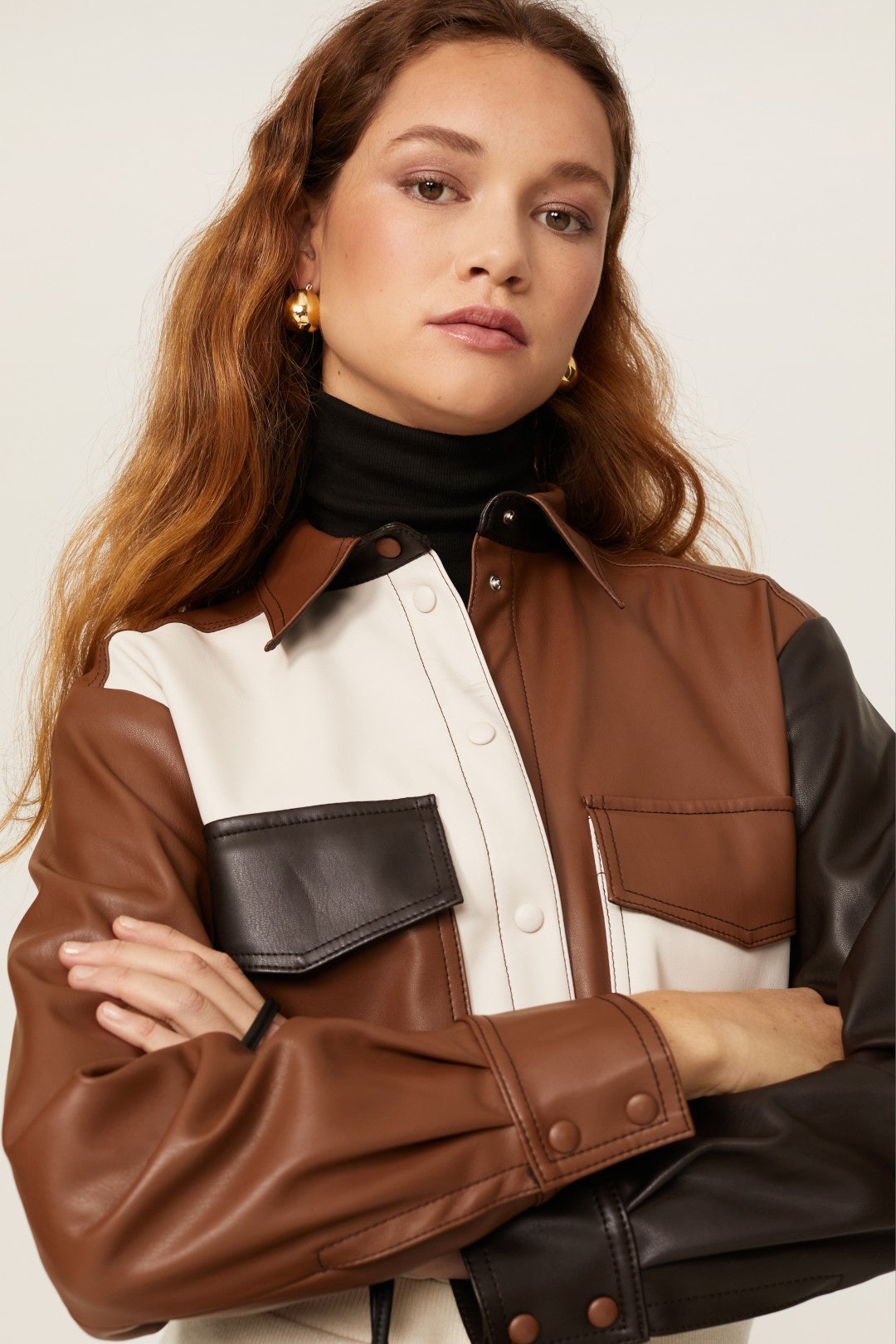 Faux Leather Patchwork Shirt by SFIZIO 3