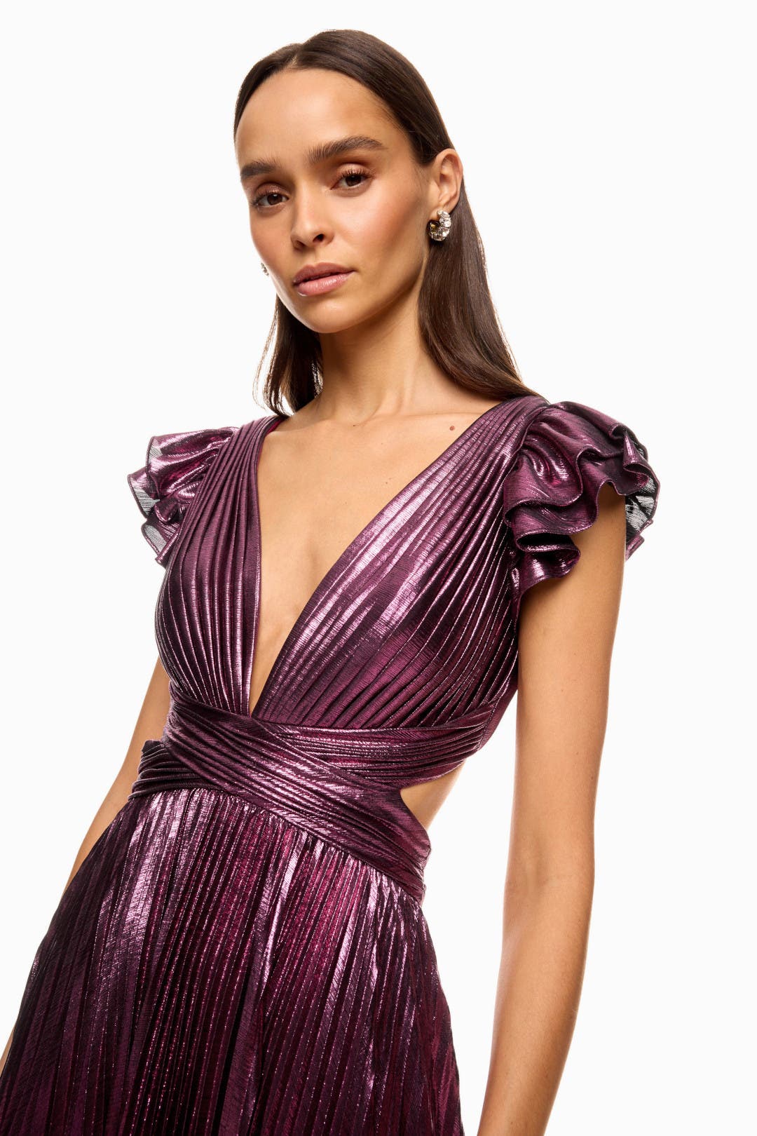 Ruffle Sleeve Metallic Gown by Ieena for Mac Duggal | Rent