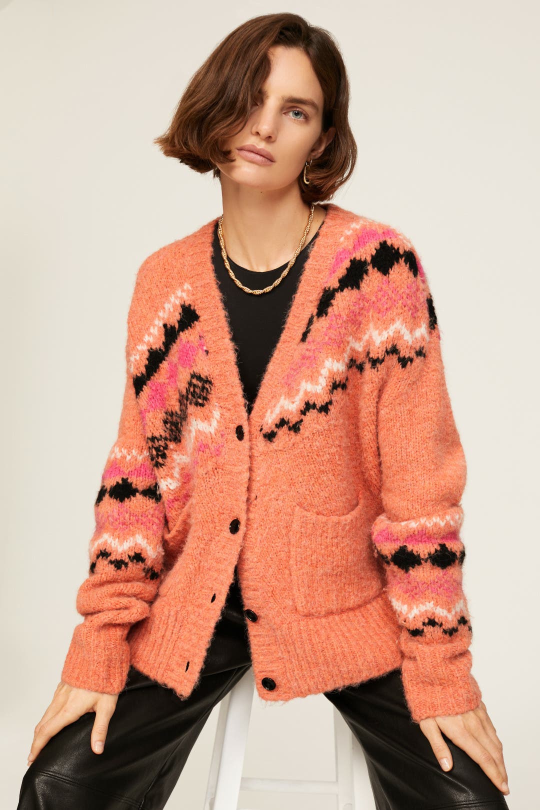Orange Bette Fair Isle Cardigan by Derek Lam 10 Crosby | Rent the