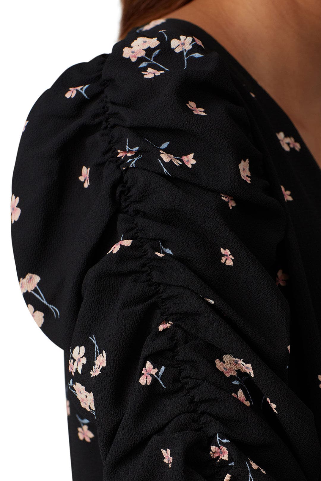 Black Shirred Sleeve Blouse by B Collection by Bobeau 3