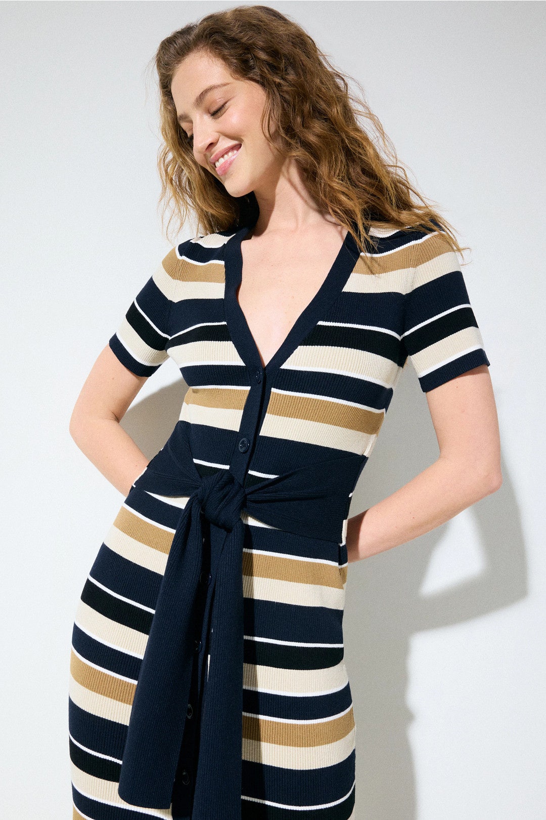 Toccin - Tie Front Short Sleeve Midi Dress Toccin - Tie Front Short Sleeve Midi Dress