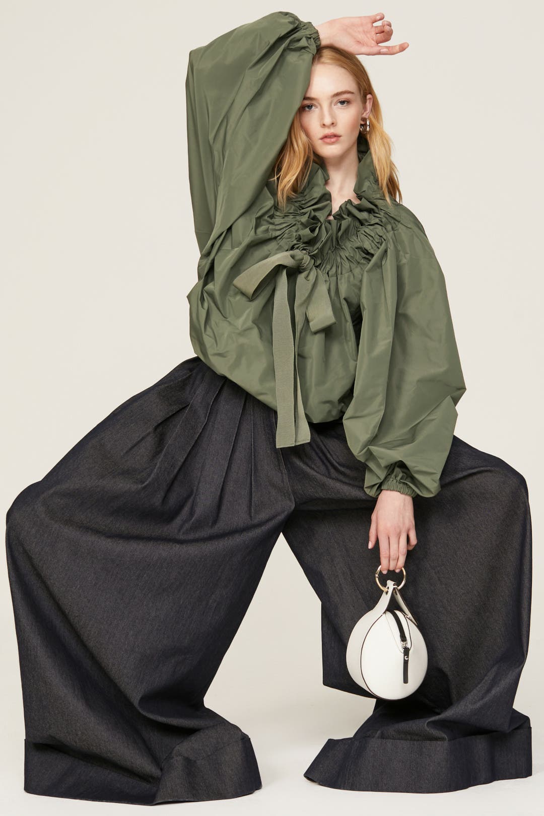 PATOU パトゥ Gros Grain Long Sleeves Top ストライプトップス 22A-TO017-0125 グリーン 34 Gros Grain Gathered Top by Patou | Rent the Runway