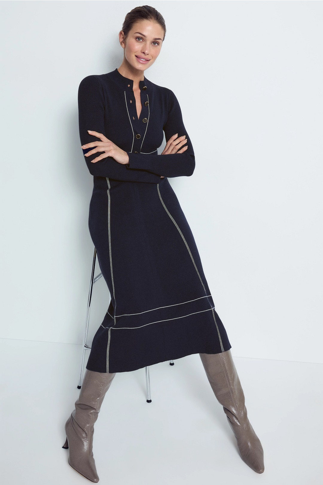 Charlie Knit Midi Dress With Stitching by Reiss 3