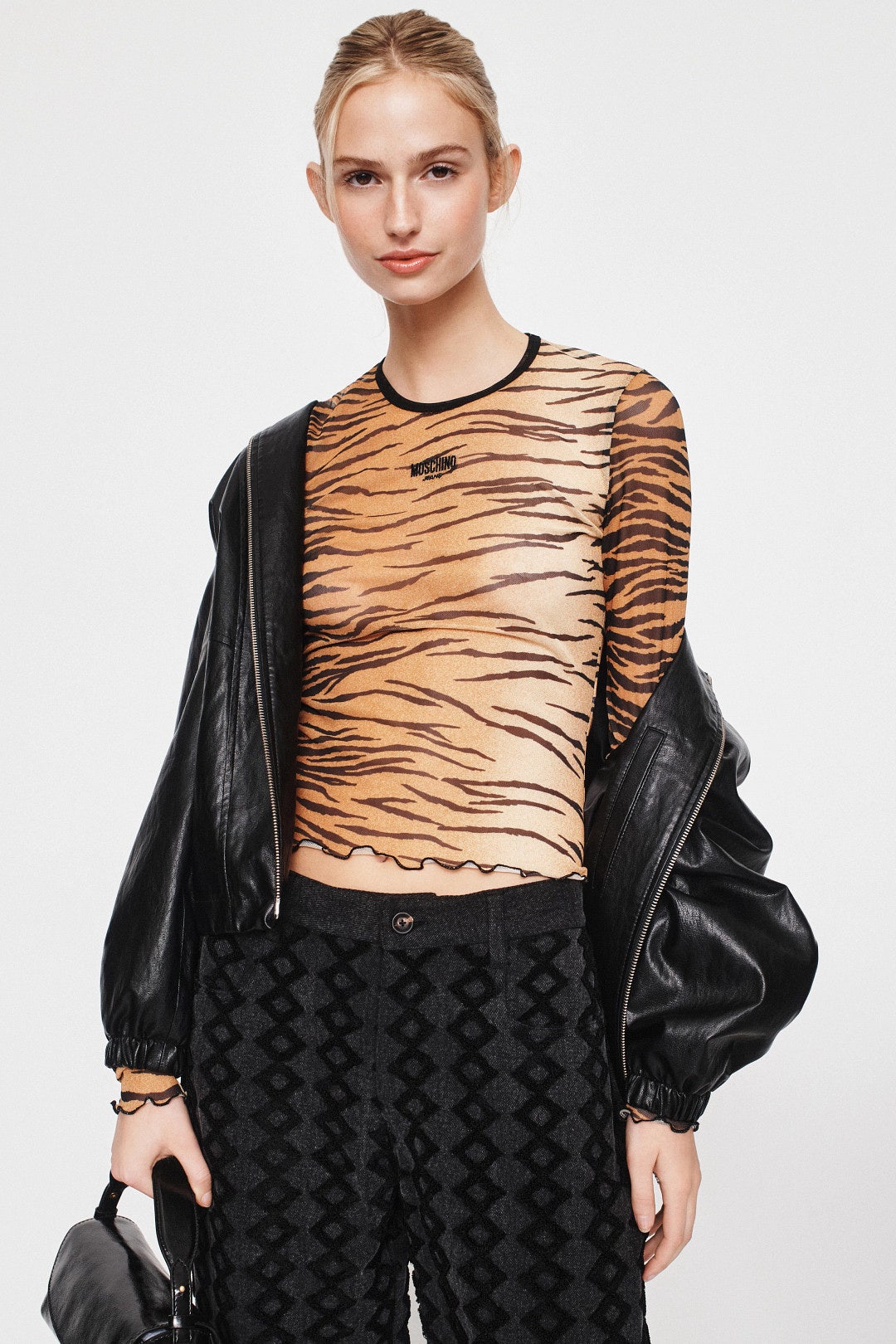 Tiger Print Mesh Long Sleeve Top by Moschino Jeans 3