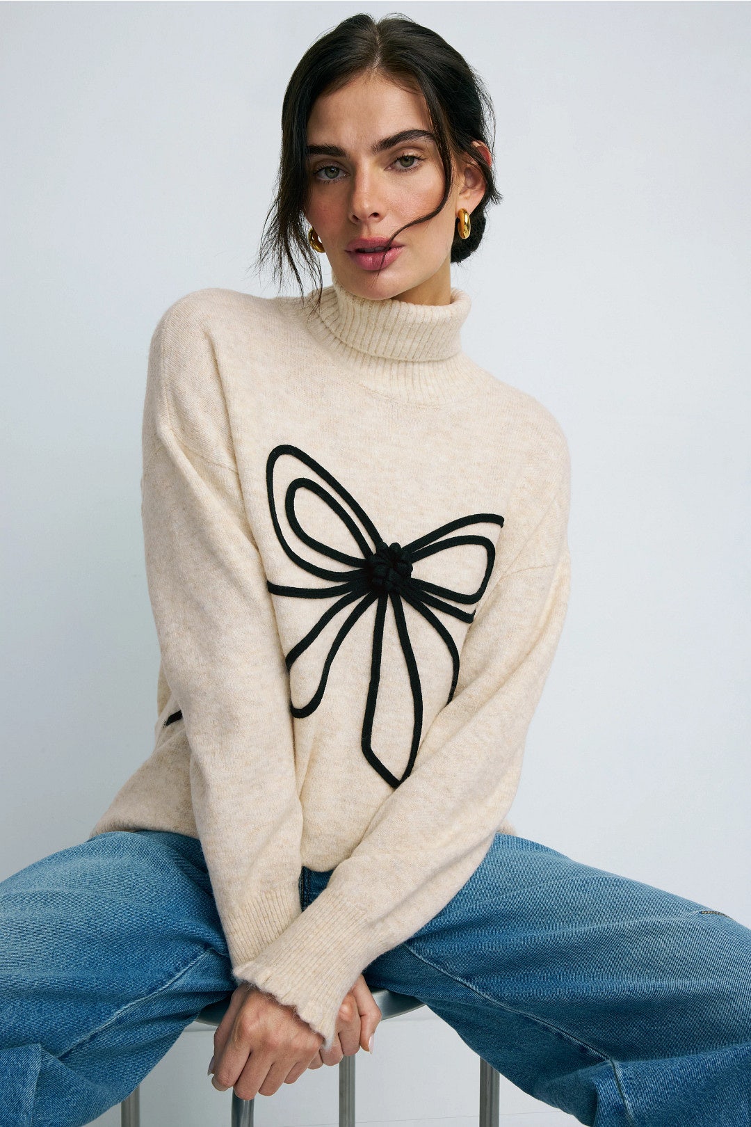 Embroidered Ribbon Turtleneck Sweater by CeCe 3