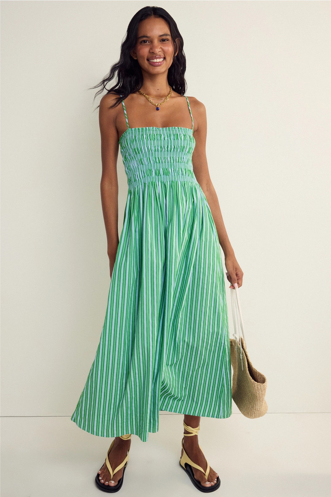 green and white striped maxi dress Lizzie Sea Green And White Striped Maxi Dress Medium / Sea Green