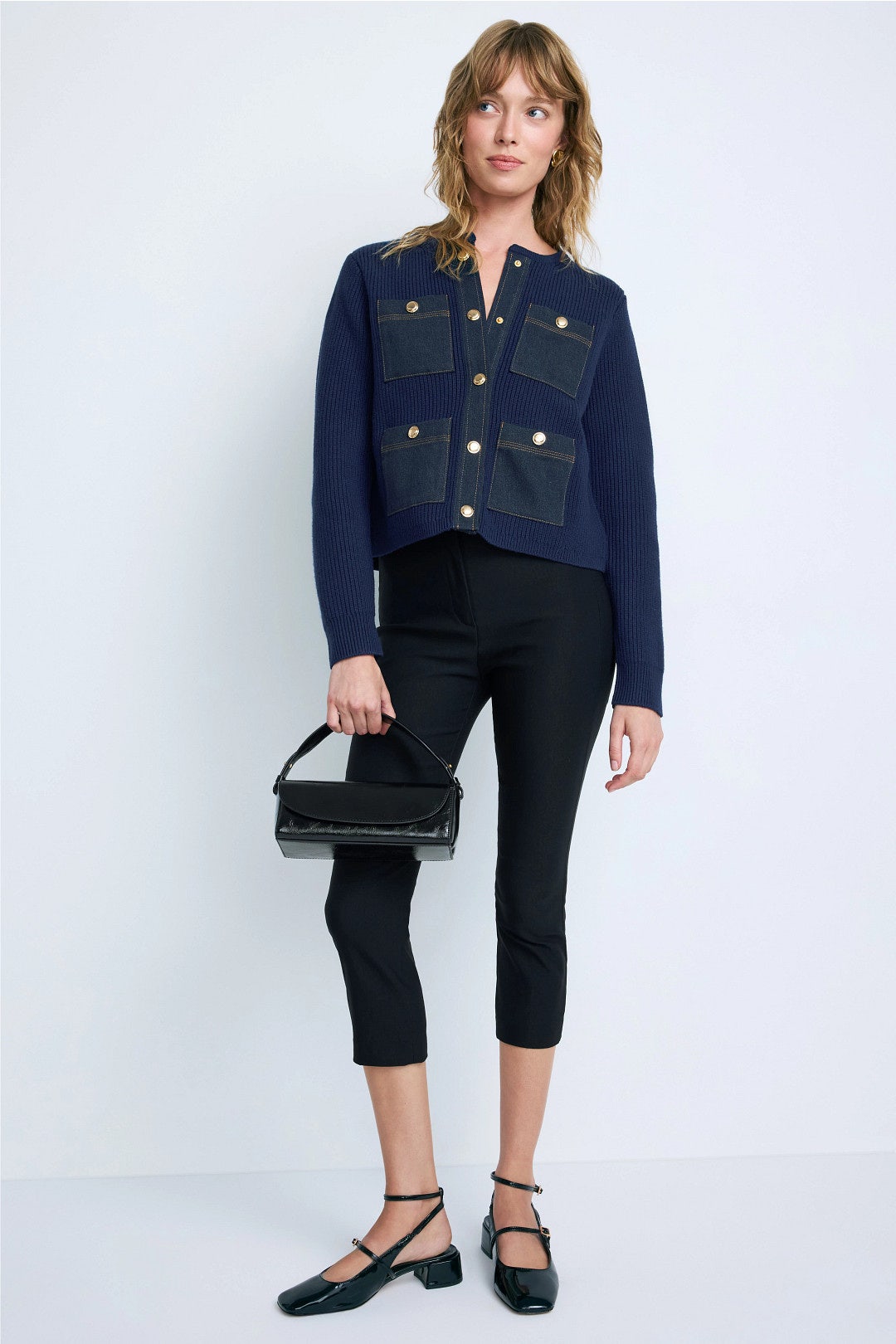 Alexandrea Denim Patch Pocket Cardigan by Sandro 3