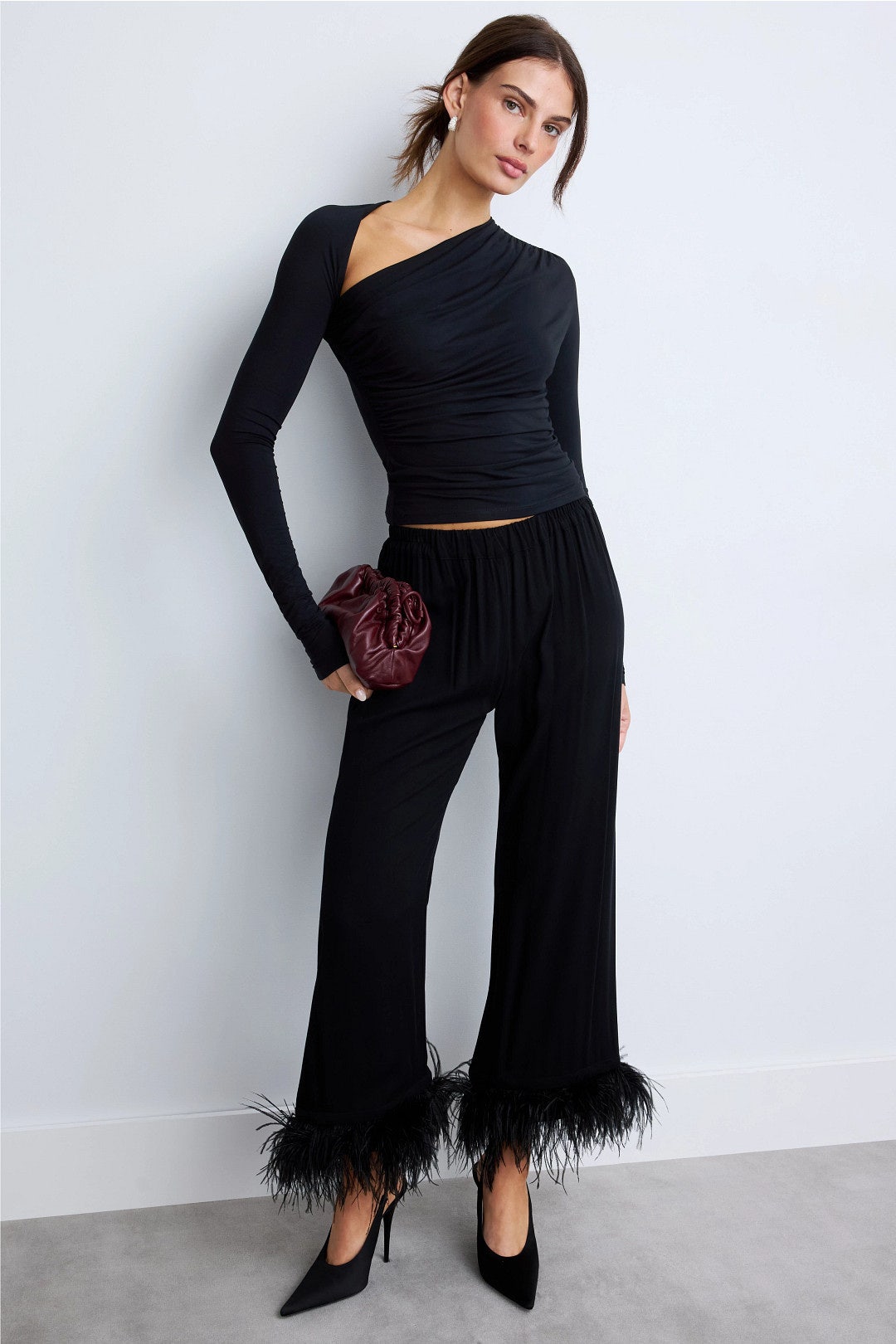 Black Modal Jersey Asymmetrical Ruched Top by LAPOINTE 3