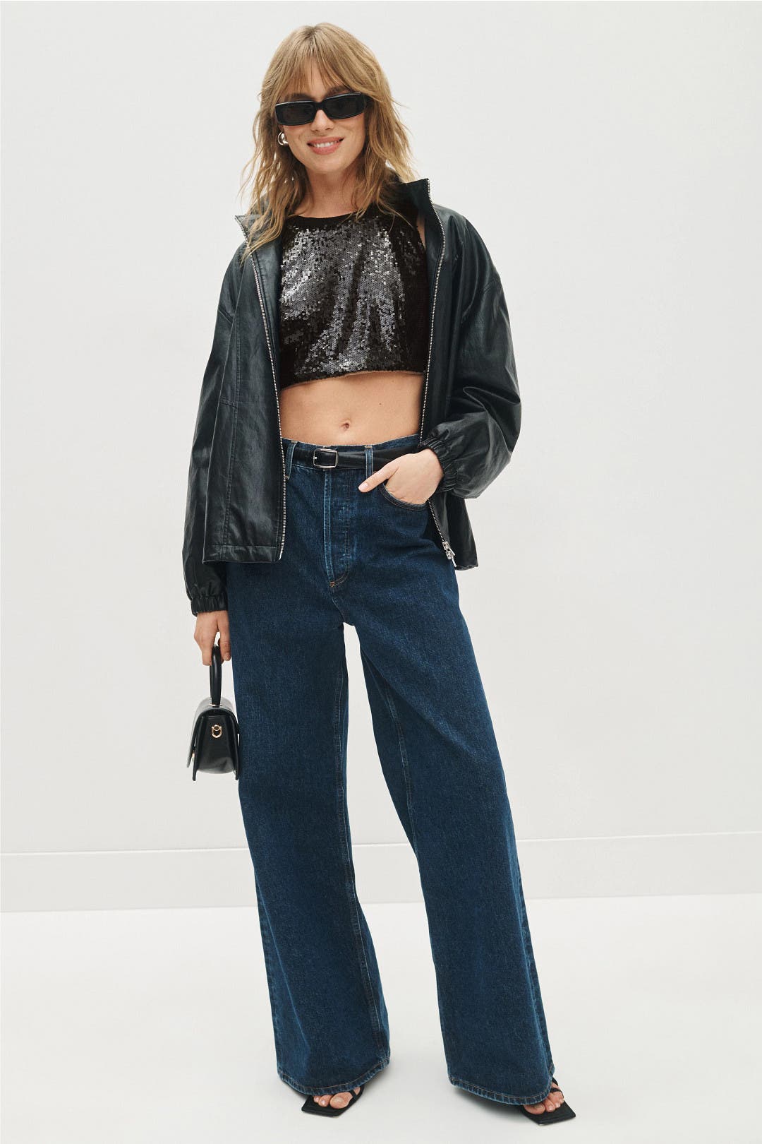 sequin black crop top