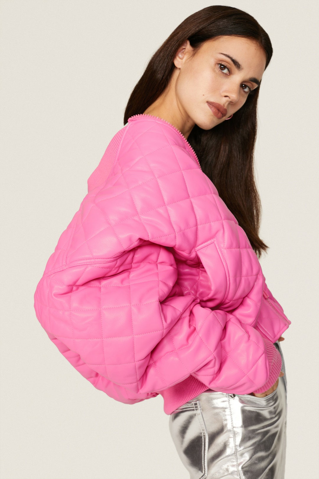 Pink Better Than Leather Bomber by GOOD AMERICAN 3