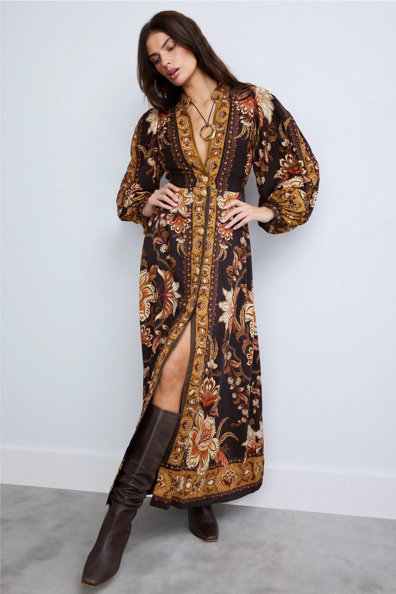 chinese dress ladies Farm Rio Floral Chenille Long Sleeve Midi Dress main image 0