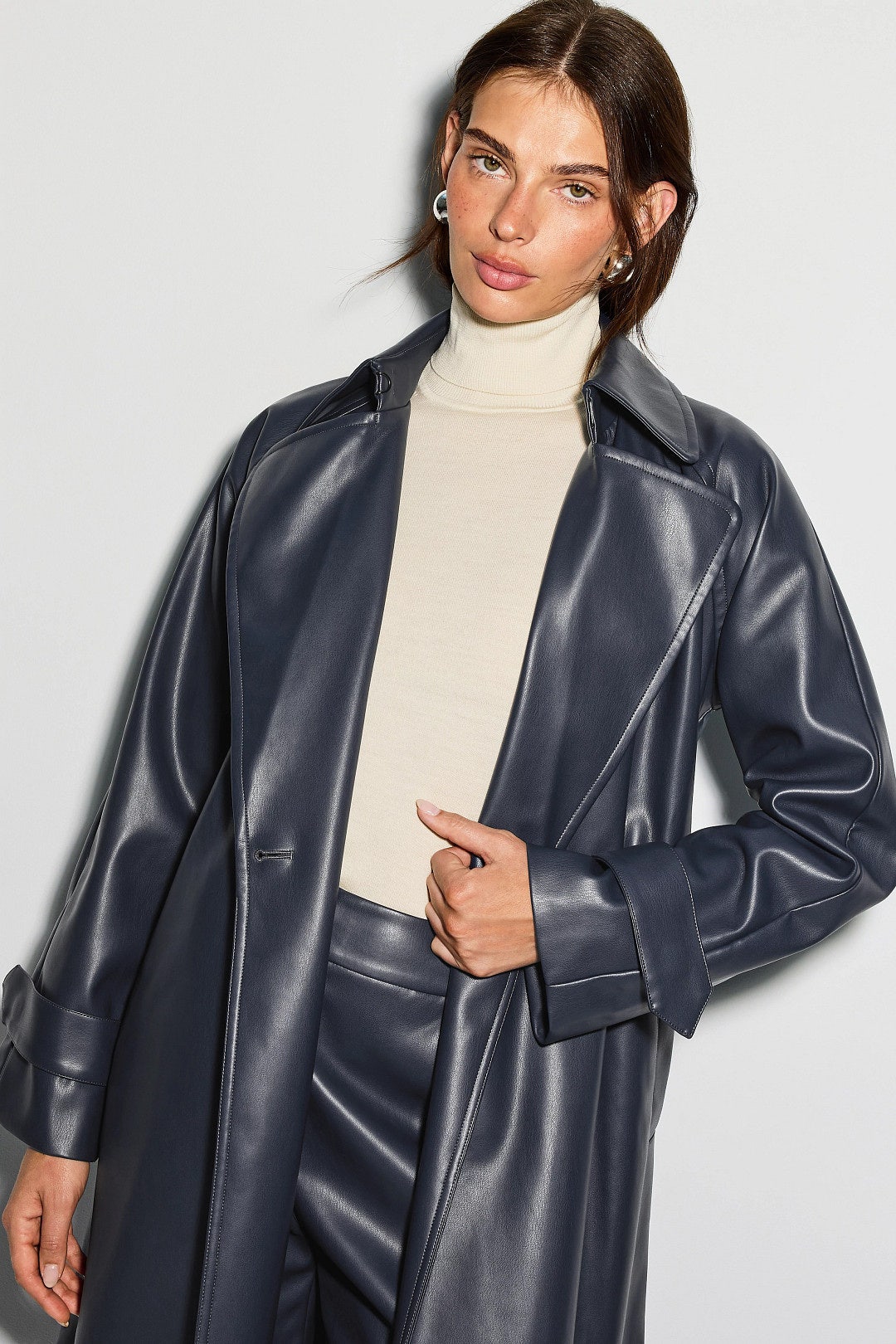 Navy Faux Leather Trench Coat by Jason Wu x RTR 3