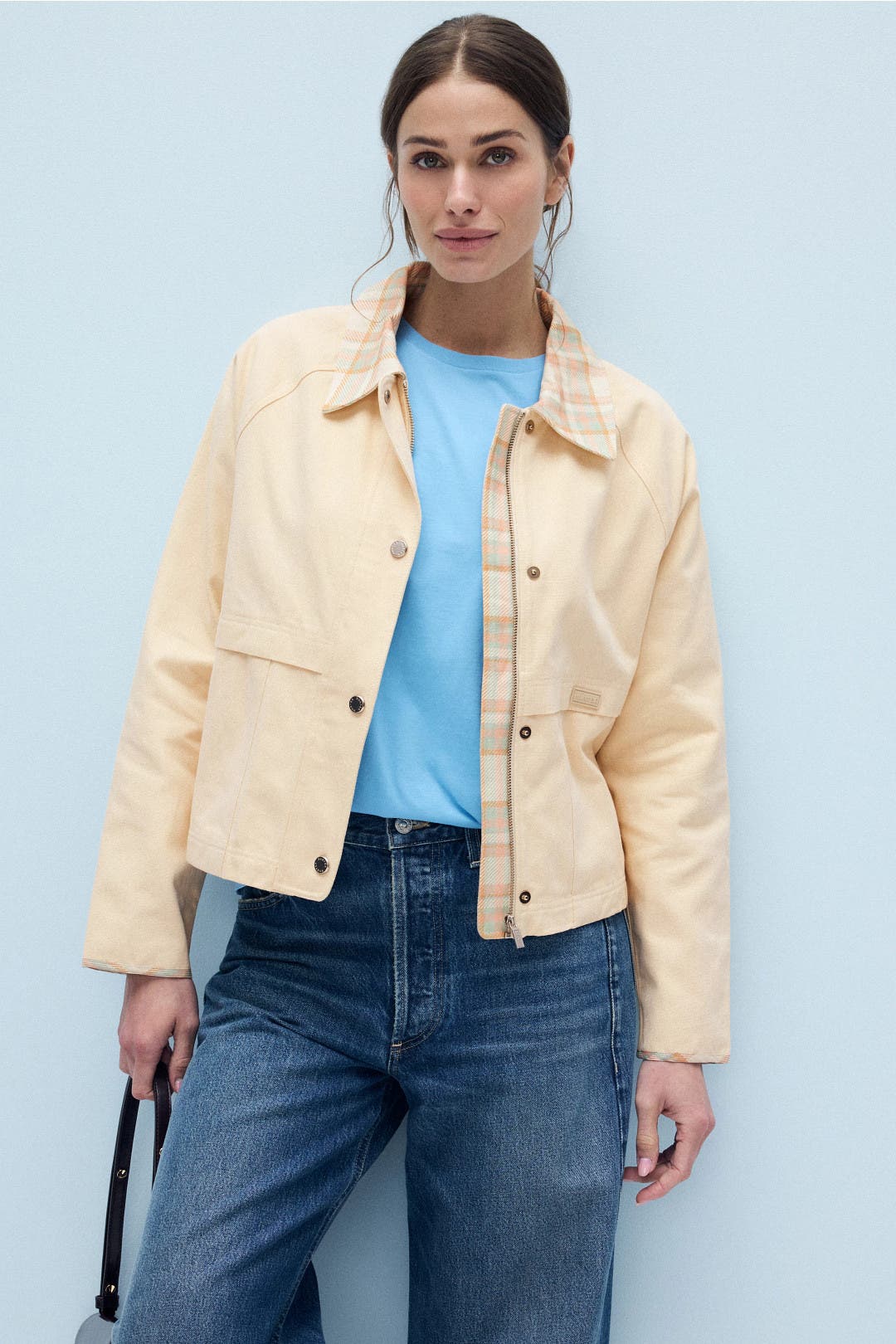 Cropped Field Jacket with Plaid Detail by Hunter | Rent the Runway