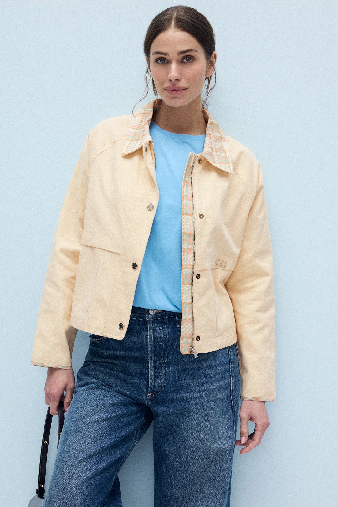 Cropped Field Jacket with Plaid Detail by Hunter 3