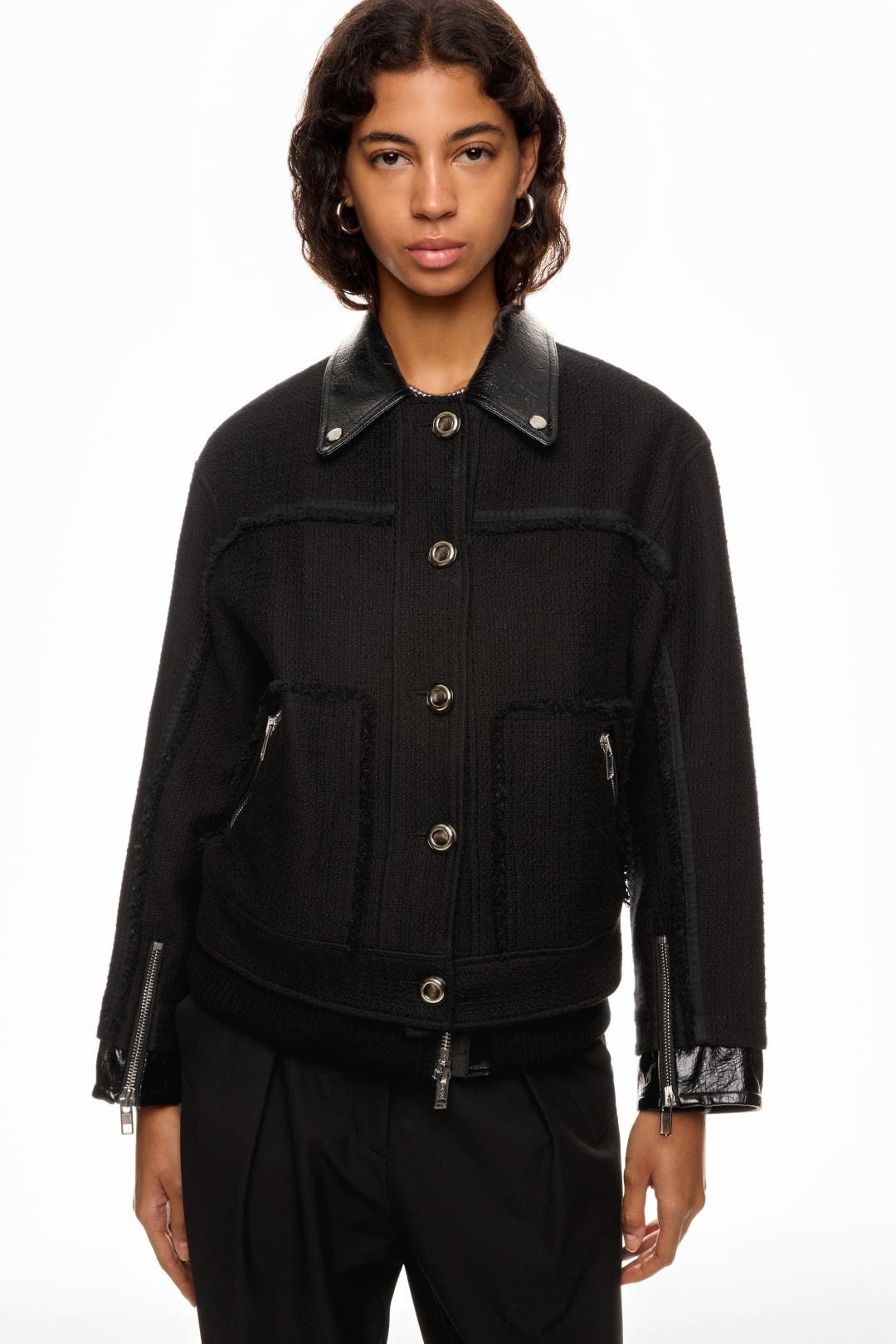 【3.1 Phillip Lim】ハイブリッド ツイード モトジャケット Hybrid Tweed Moto Jacket With Leather Details by 3.1 Phillip