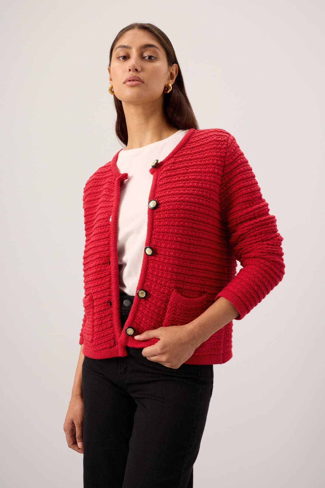 Red Front Packet Cardigan by CeCe | Rent the Runway