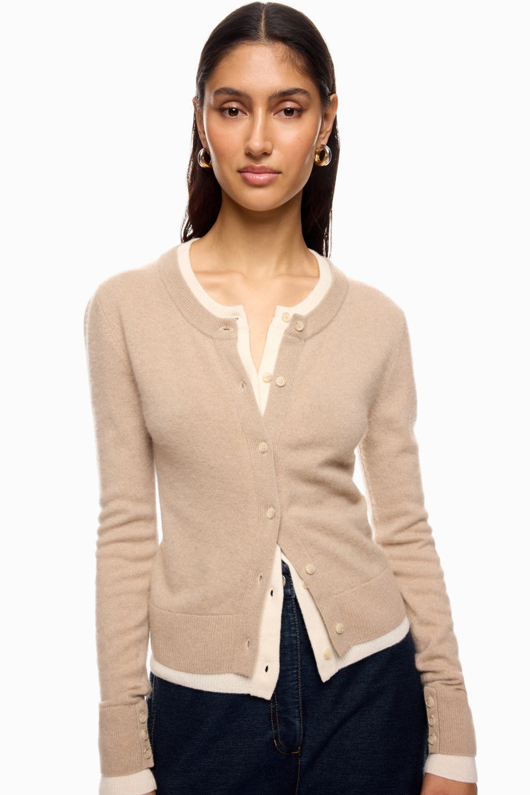 Tan Cashmino Layered Cardigan by NAADAM | Rent the Runway