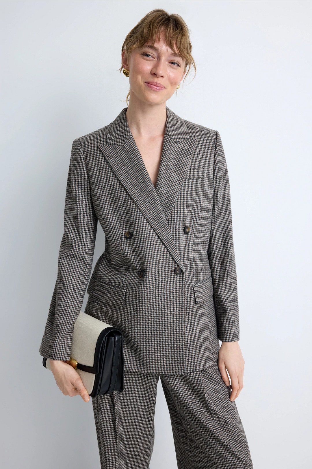Houndstooth Double Breasted Blazer by VINCE. 3