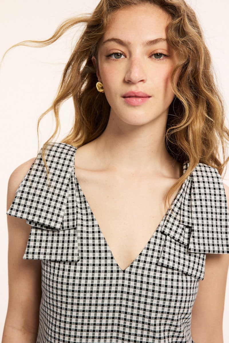 Gingham Bow Shoulder Mini Dress by CeCe - Photo 3