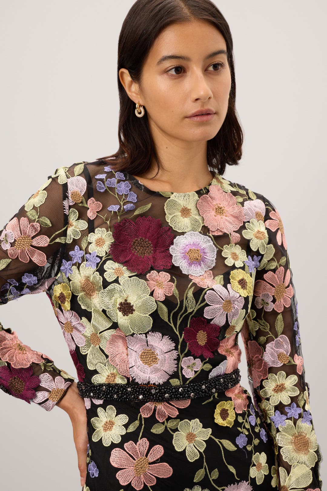 High Neck Floral Embellished A-Line Dress by Ieena for Mac
