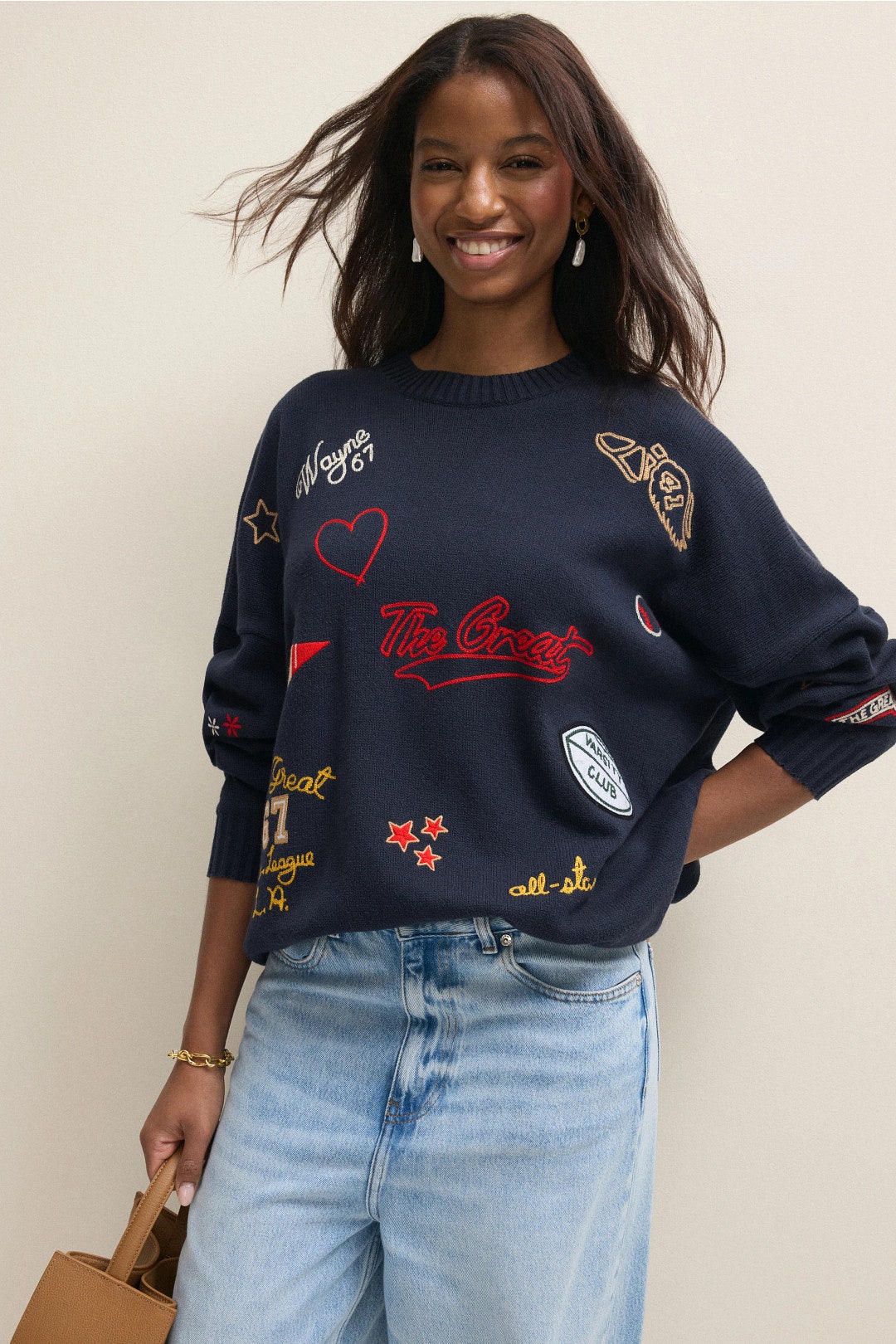 Embroidered Oversized Crewneck Sweater by The Great. 3