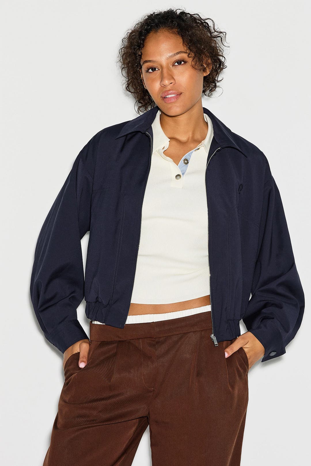 Navy Collared Zip Up Jacket by Claudie Pierlot | Rent the Runway