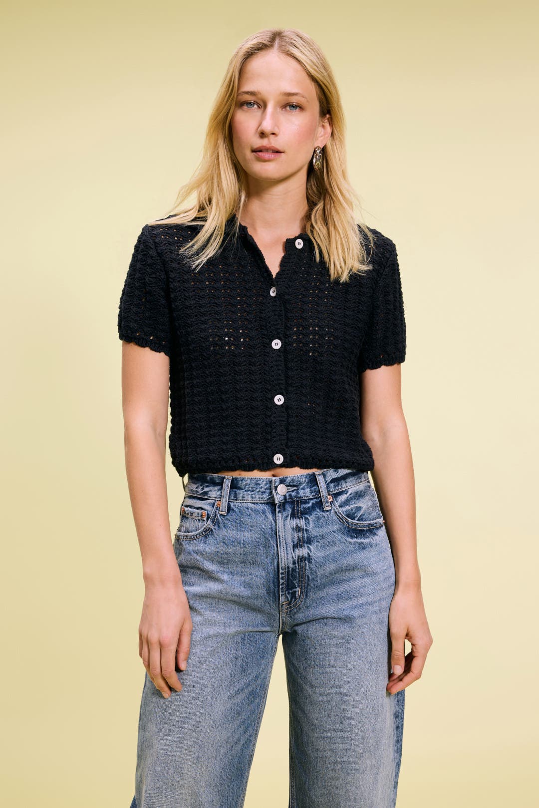 Crochet Collared Cardigan by DUNST | Rent the Runway