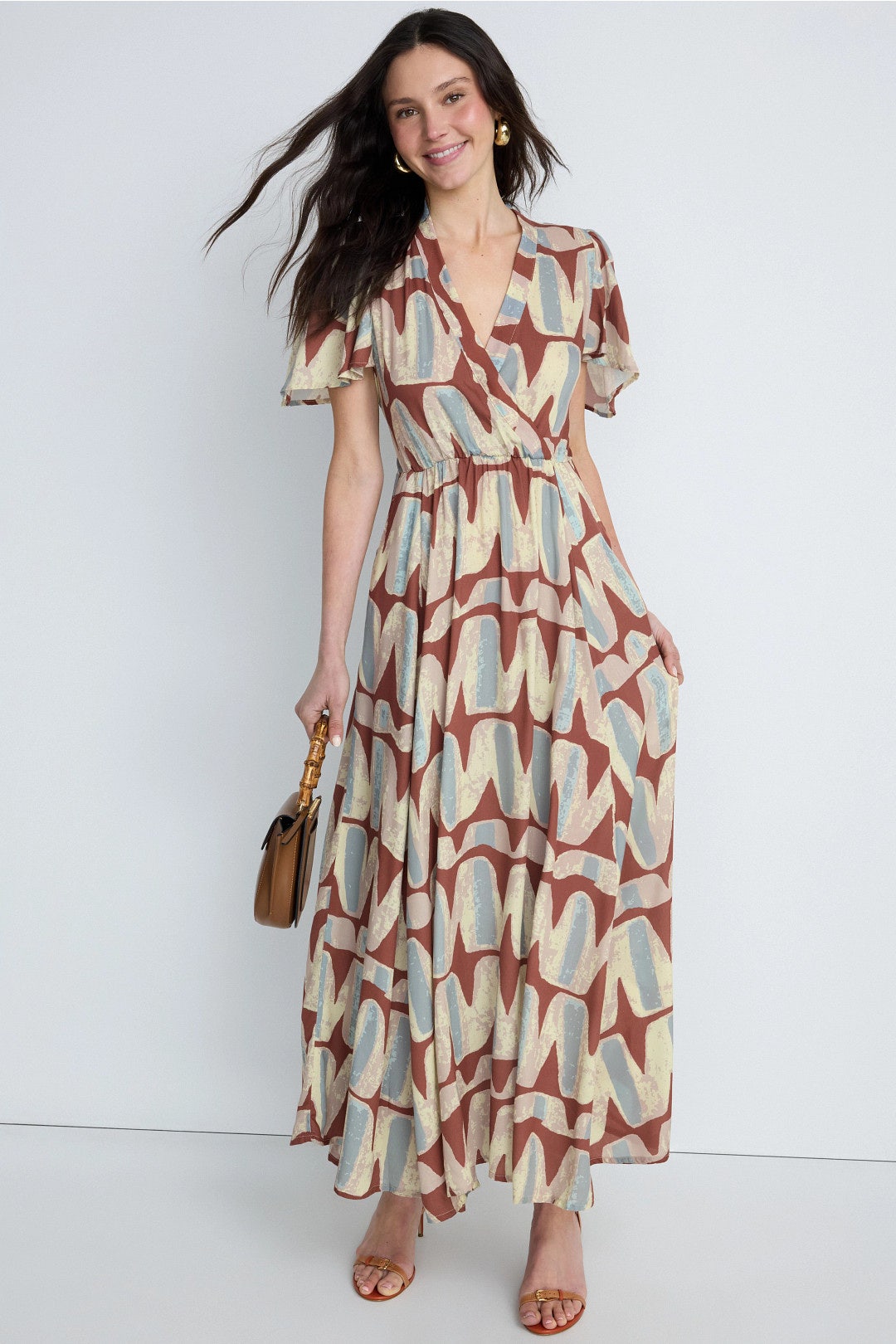 chinese dress ladies Contrast Shoulder Tie Floral Maxi Dress main image 0