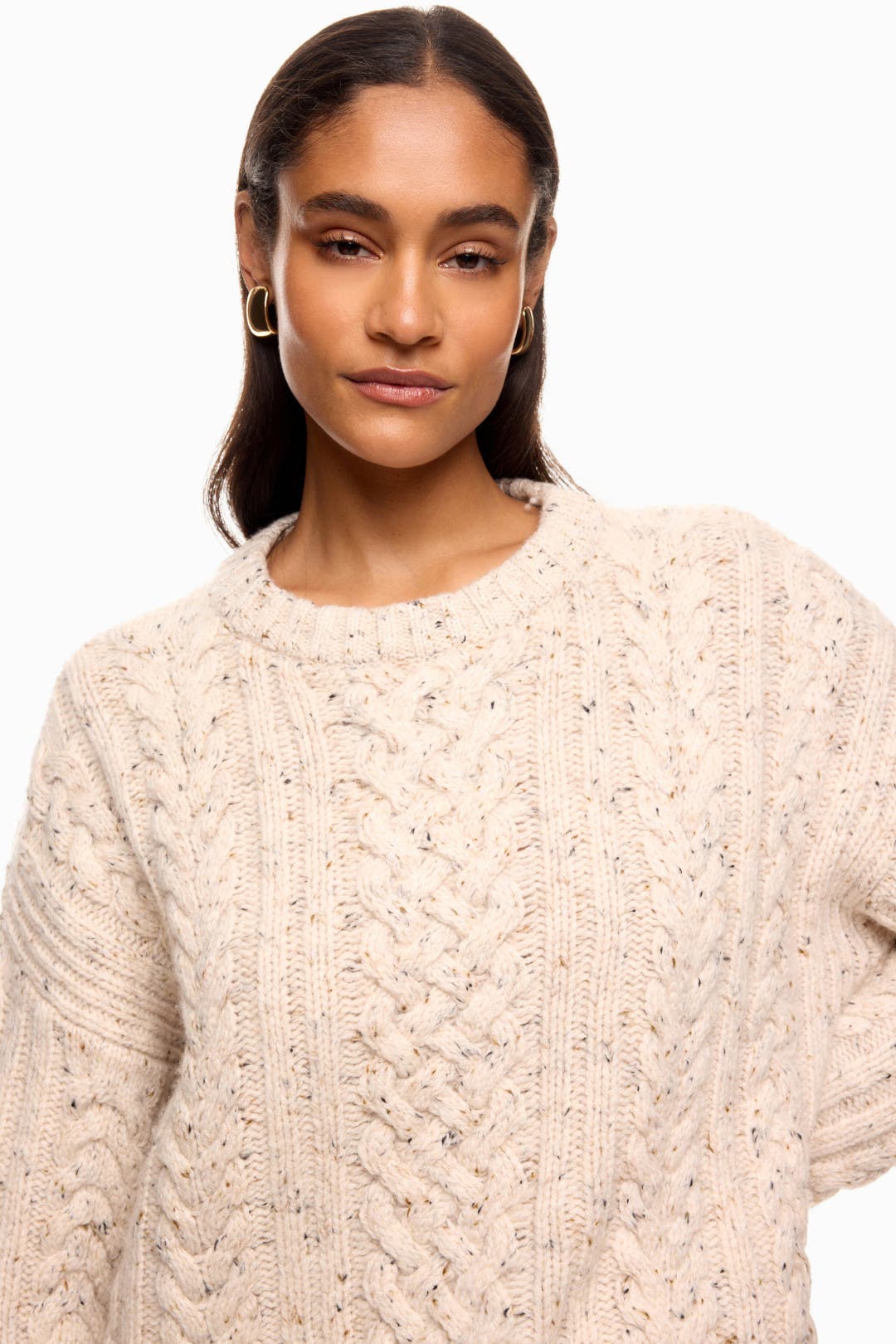 Speckled Beige Cable Knit Sweater by Club Monaco | Rent the Runway