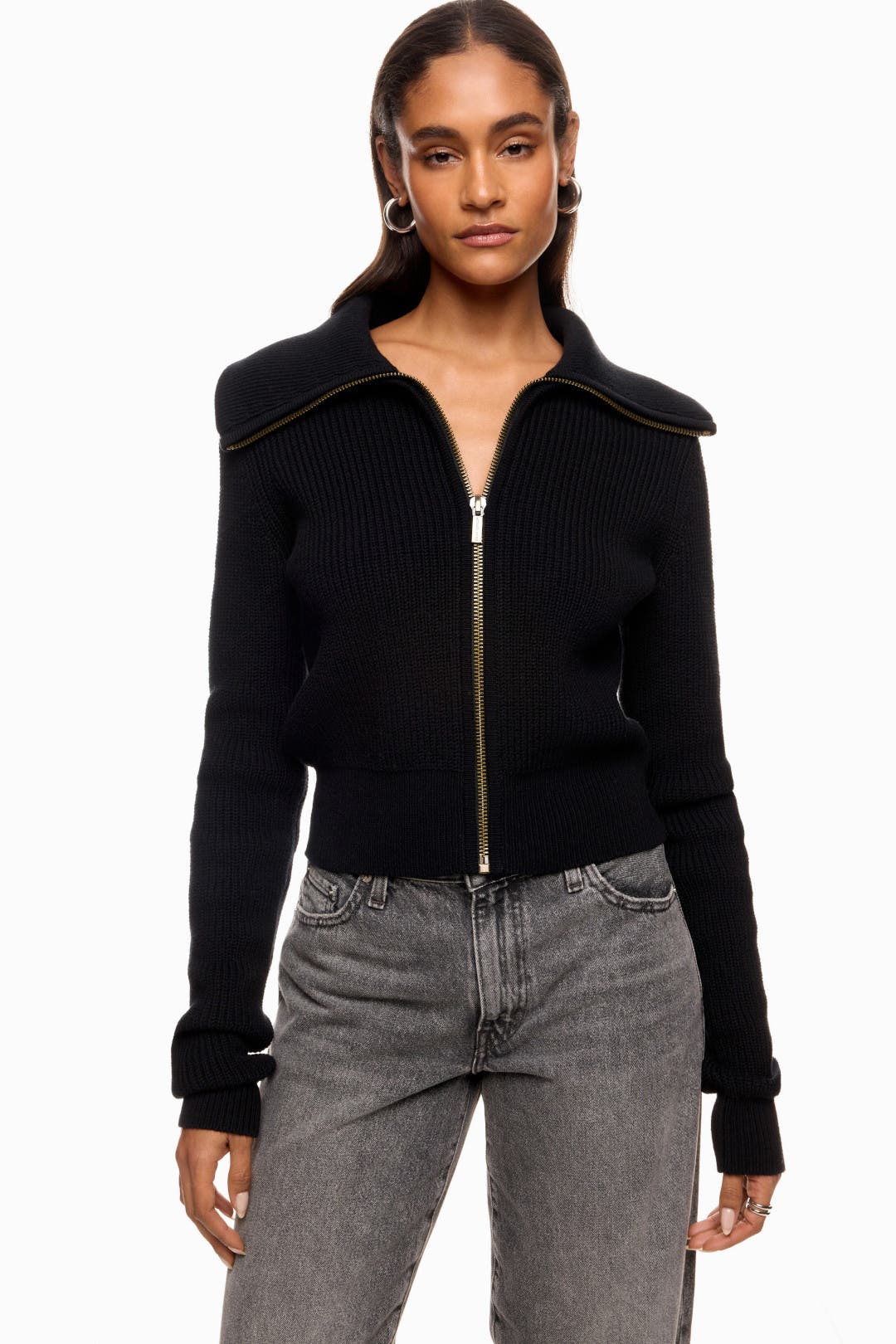 Black Collared Zip Up Cardigan by MICHAEL KORS | Rent the Runway