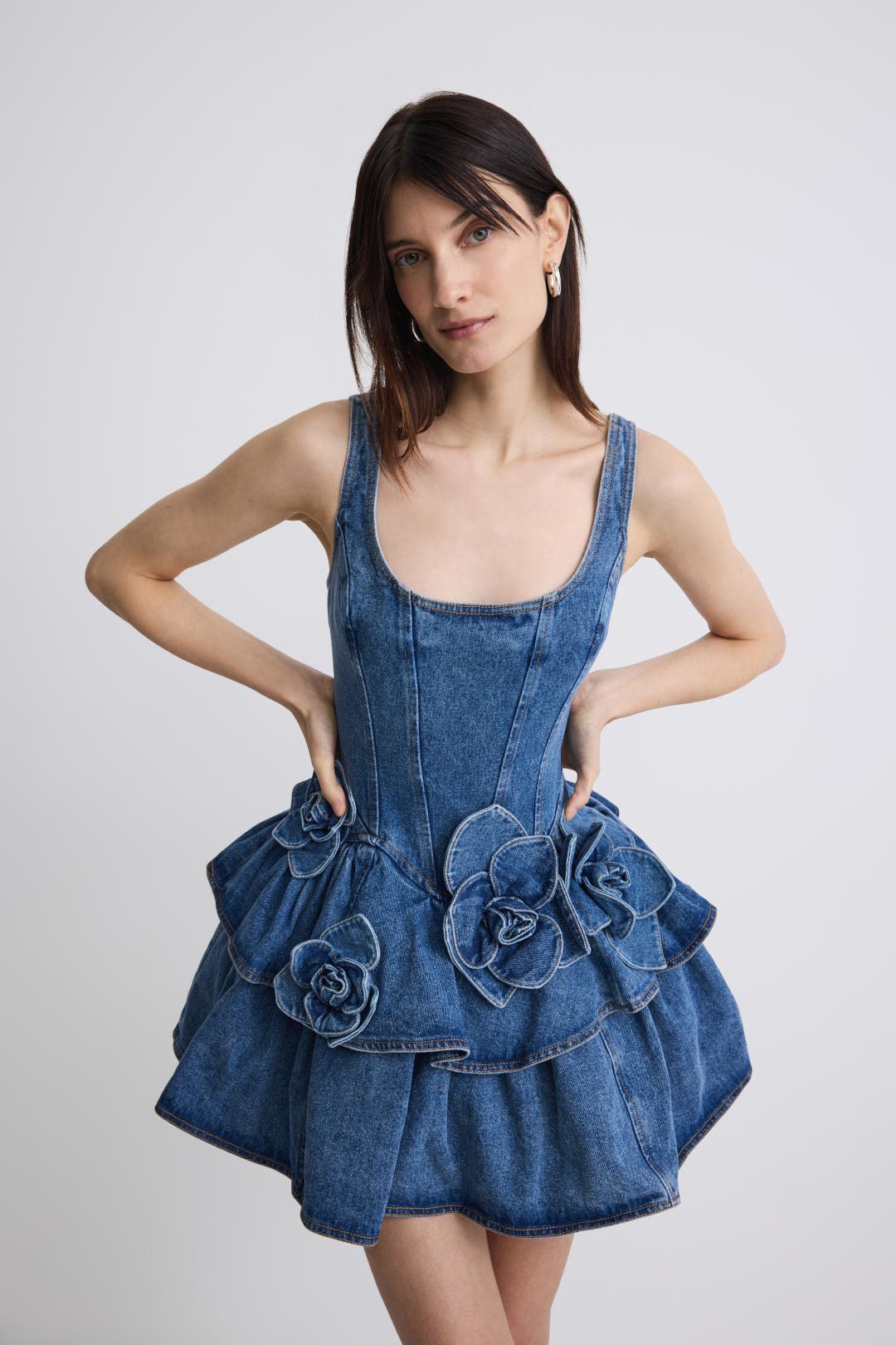 Devyn Saxe Blue Denim Ruffle Dress by AKNVAS | Rent the Runway