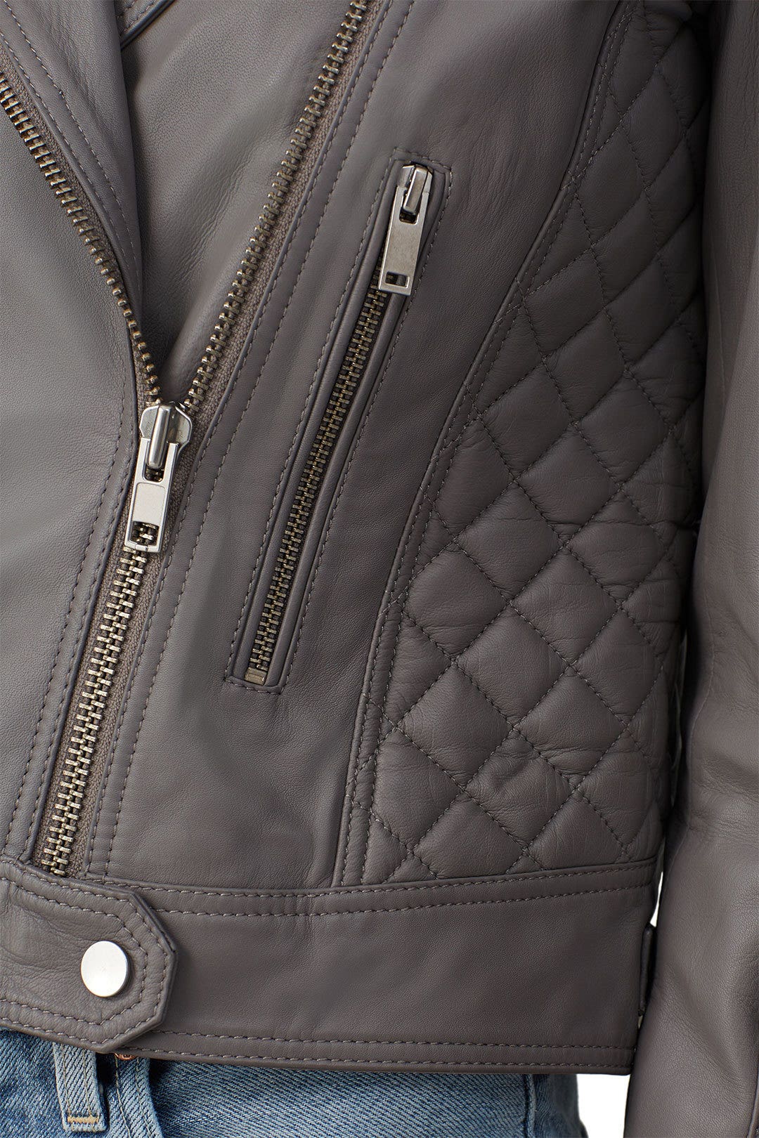 Grey Quilted Leather Biker Jacket by Samantha Sipos 3