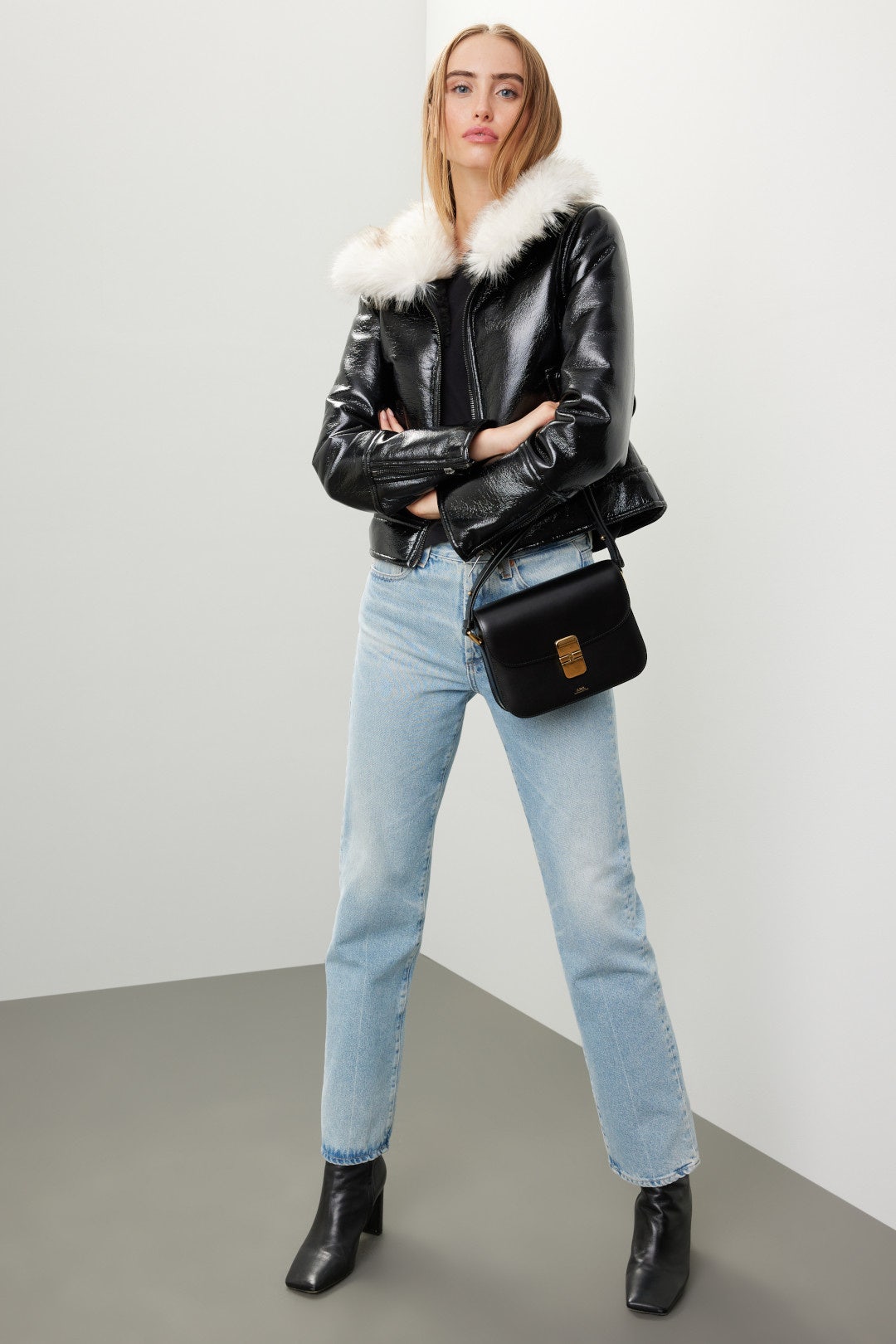 Wet Look Aviator Jacket by Unreal Fur 3