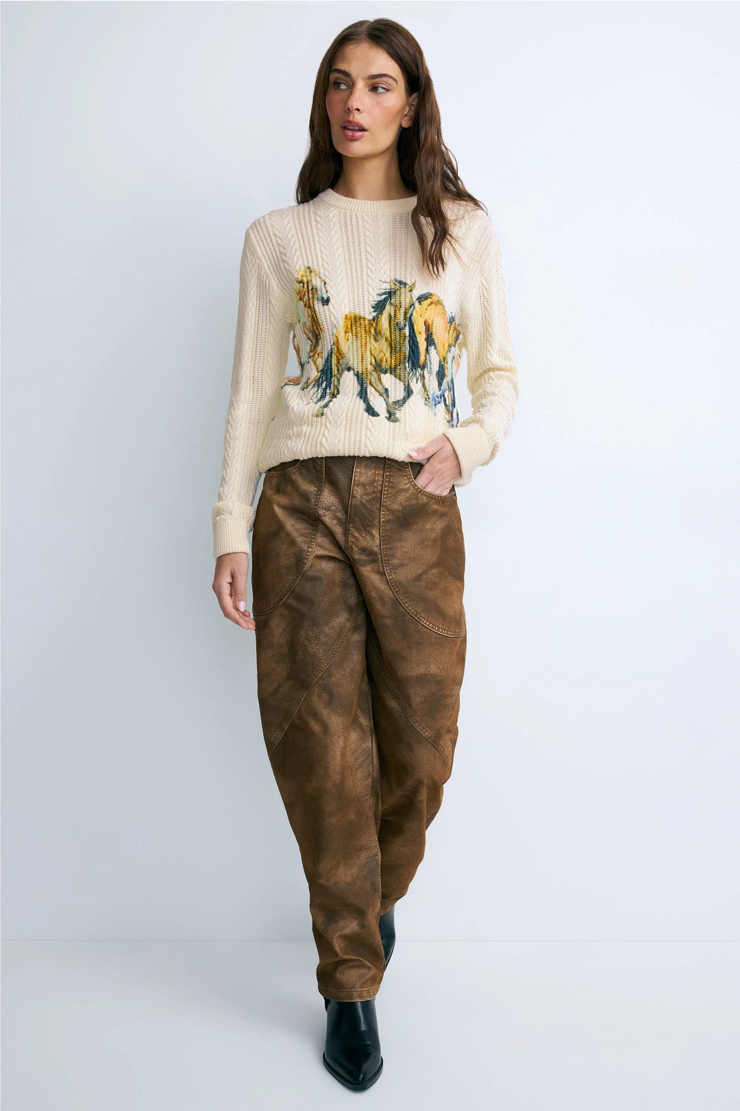 Running Horses Cable Knit Sweater by Terez 3