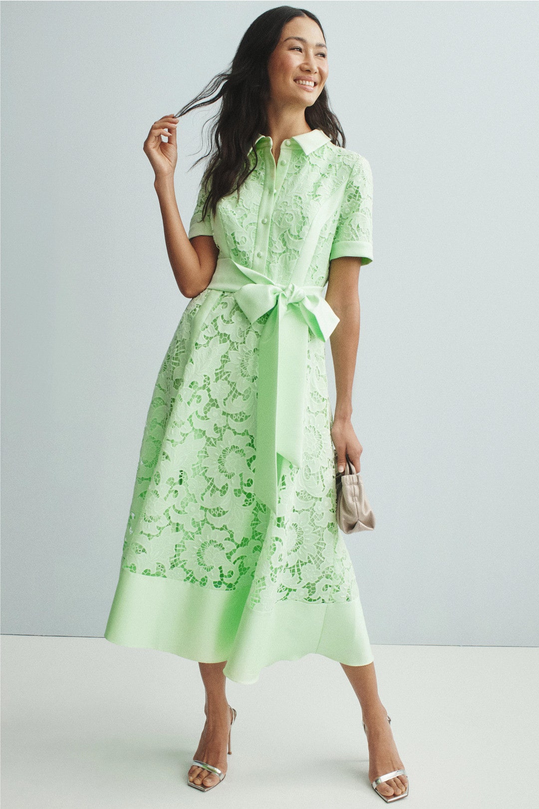 Belted Lace Shirt Dress by Badgley Mischka 3