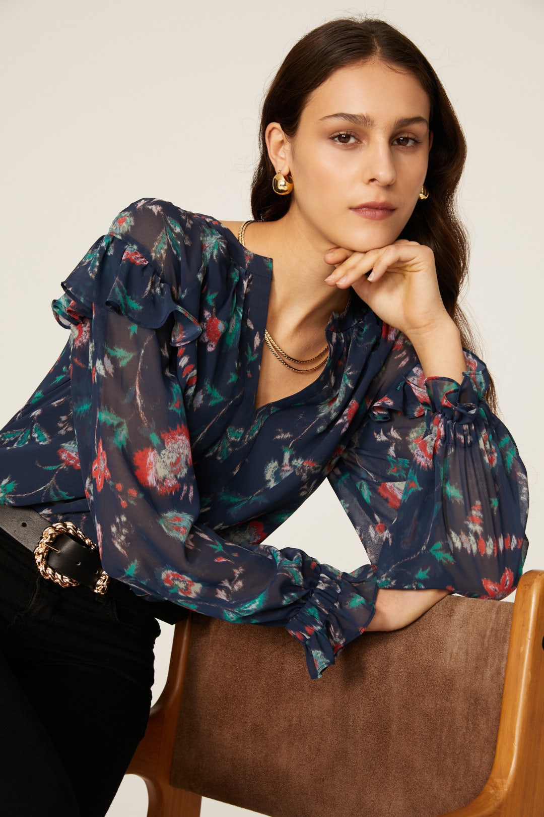 Blue Floral Ruffle Blouse by Derek Lam 10 Crosby x RTR 3